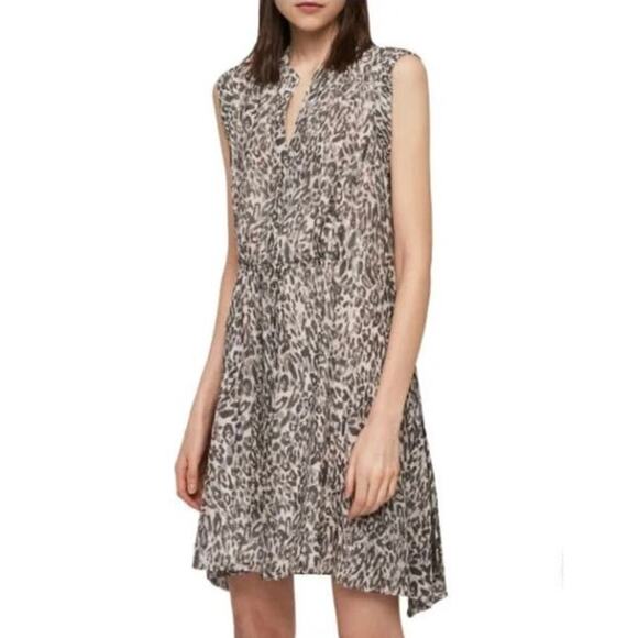 All Saints Clari Kara Dress Animal Print Asymmetric Lightweight Size Small - Picture 1 of 6